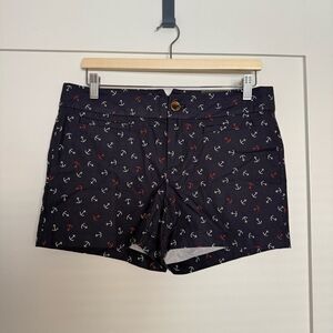Banana Republic Shorts Womens Sz 8 Navy Blue Chino Anchor Print Stretch Beachy